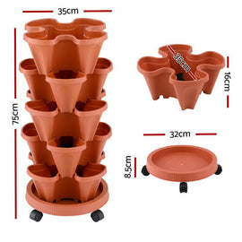 Green Fingers Raised Garden Bed 5 Tier Vertical Garden Brick Red Strawberry Stackable Planters Herbs Petunias - RnR Galore