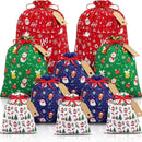Green grid Christmas Gift Drawstring Bags Set - Festive Burlap Style Pouches for Candy & Apples - Holiday Decoration - 10 Pcs - RnR Galore
