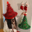 Green Sparkly Tinsel Christmas Tree Hat - Festive Holiday Party Headwear for Adults & Kids - RnR Galore
