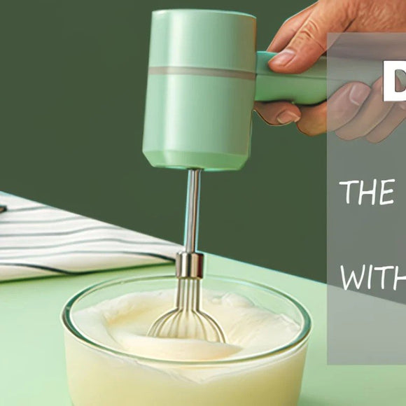 Green Wireless charging handheld mixer, 30W with three - speed settings. Dual whisk heads designed for whipping eggs, cream, and batter. Suitable for both kitchen and outdoor use, also an ideal gift. - RnR Galore