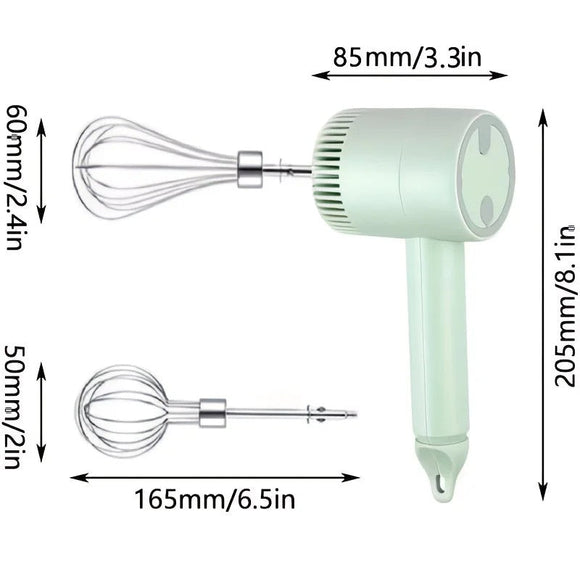 Green Wireless charging handheld mixer, 30W with three - speed settings. Dual whisk heads designed for whipping eggs, cream, and batter. Suitable for both kitchen and outdoor use, also an ideal gift. - RnR Galore