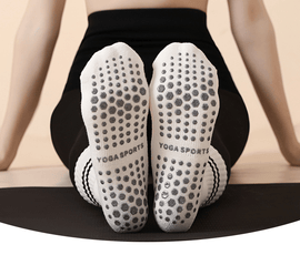 Grey (3 - Pack) Unisex Striped Non - Slip Grip Socks - Cotton Crew Socks for Yoga, Pilates & Home Workouts - RnR Galore