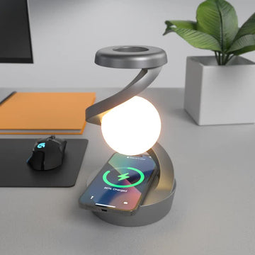 Grey 360° Rotating Floating Night Light | 7 - Color RGB Atmosphere Light | USB Rechargeable for Bedroom, Bedside, Desk, Camping, and Party Décor - RnR Galore
