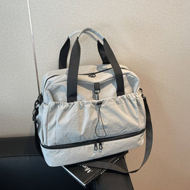 Grey and Black Large Capacity Travel Bag with Wet/Dry Separation - Canvas + Polyester, Lightweight Handbag for Short Trips and Fitness, Fits on Luggage - RnR Galore