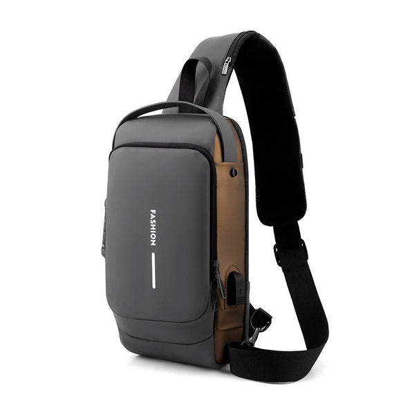 Grey and Brown Men's Anti - Theft Crossbody Sling Bag with USB Charging Port & Combination Lock - RnR Galore