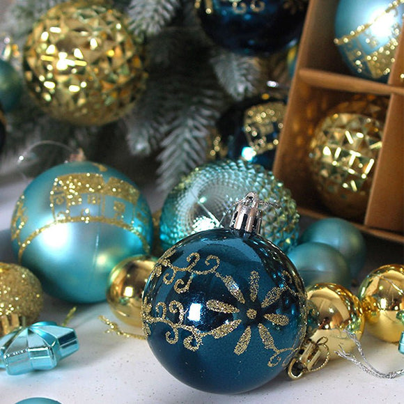 Grey and champagne gold 44 - Piece Assorted Christmas Baubles Set with Elegant Designs in Wooden Gift Box - 3 - 6cm Decorative Ornaments for Tree, Home & Holiday Display - RnR Galore