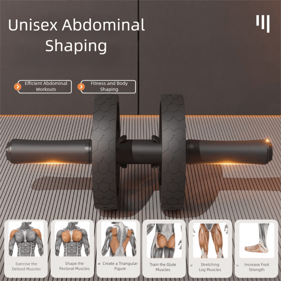 Grey Assisted Rebound Ab Roller with Foldable Knee Pad - Dual Wheel Core Trainer for Home Gym - RnR Galore