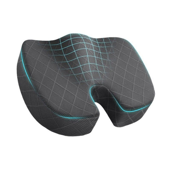 Grey Ergonomic Memory Foam U - Shaped Seat Cushion - Breathable Orthopedic Pressure Relief Pillow with ZIpper Cover & Handle (45 x 36 CM) - RnR Galore