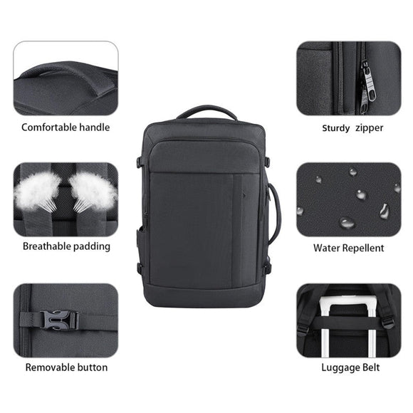 Grey Expandable 17 - Inch Laptop Travel Backpack with USB Port - Durable TSA Friendly Carry - on Luggage Bag - RnR Galore