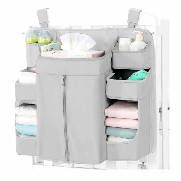 Grey Foldable Baby Crib Storage Hanging Bag - Large Capacity Organizer for Cribs and Changing Tables - RnR Galore