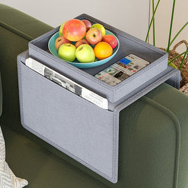 Grey Foldable Sofa Armrest Organizer With 3 - Zones - 20kg Load Capacity, Thickended Oxford Cloth Storage Bag for Dorms, Cars & Living Rooms - RnR Galore