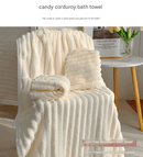 Grey Plush Ribbed Coral Fleece 3 - Piece Towel Set - Ultra Soft & Absorbent Bath, Hand Towel and Hair Wrap - RnR Galore