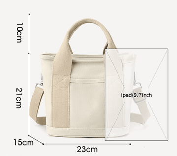 Grey Small Canvas Tote Bag Crossbody Lunch Handbag with Adjustable Strap Fits 9.7 Inch Tablet for Women Daily Work and Travel - RnR Galore