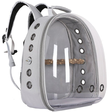 Grey Stylish Transparent PVC Pet Carrier Backpack - Large Capacity, Multi - Use for Birds & Cats(Including Wooden Stick) - RnR Galore