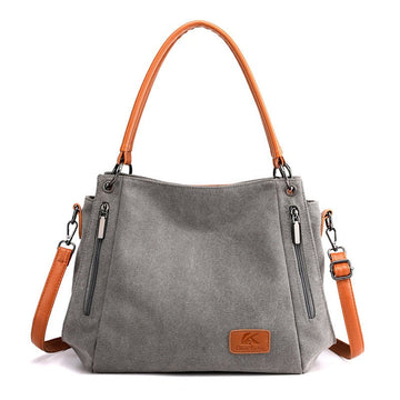 Grey Women's Canvas Hobo Handbag Large Shoulder Tote Bag Adjustable Crossbody Strap Casual Purse 40cm for Work School Travel - RnR Galore