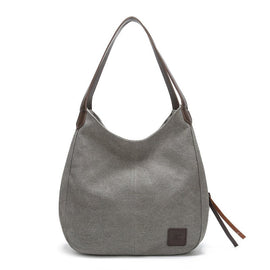 Grey Women's Canvas Hobo Handbag Multi - Compartment Shoulder Tote Bag Minimalist Casual Purse 30cm for Work Shopping & Travel - RnR Galore