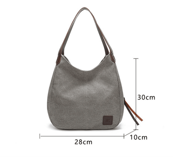 Grey Women's Canvas Hobo Handbag Multi - Compartment Shoulder Tote Bag Minimalist Casual Purse 30cm for Work Shopping & Travel - RnR Galore