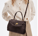 Grey Women's Vintage Suede Satchel Bag - Elegant Top Handle Purse with Gold Lock - RnR Galore