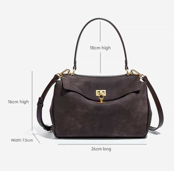 Grey Women's Vintage Suede Satchel Bag - Elegant Top Handle Purse with Gold Lock - RnR Galore