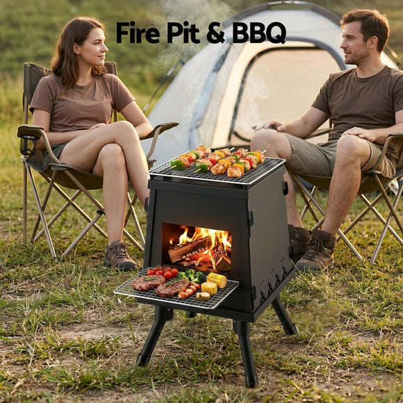 Grillz Fire Pit BBQ Portable Outdoor Fireplace Metal Camping Stove for Boiling Water, BBQ, Picnics - RnR Galore