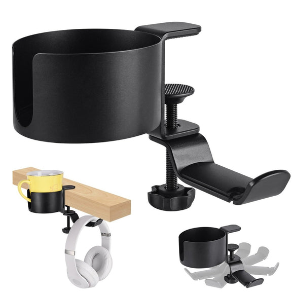 Heavy - Duty All - Metal Desk Clamp with 360 - Degree Swivel Headphone Hanger & Cup Holder(black) - RnR Galore