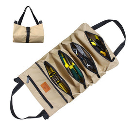Heavy - Duty Canvas Tool Roll Up Bag & Organizer Tote - Multi - Pocket Wrench & Tool Pouch(Khaki) - RnR Galore