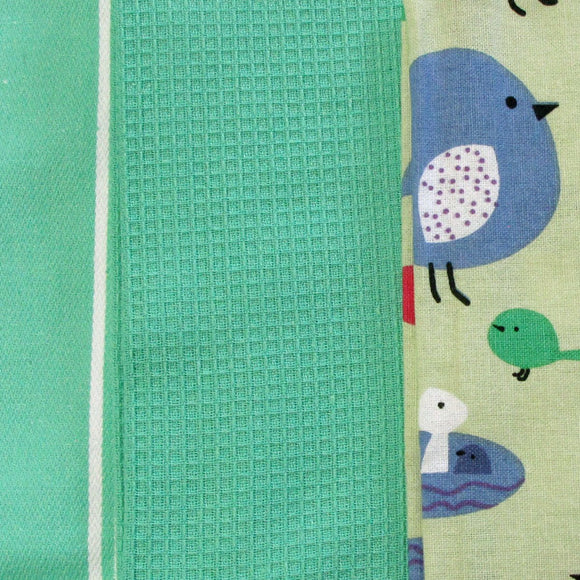 Home Oasis Set of 3 Printed Cotton Rich Tea Towels 50 x 70 cm Birdie Mint - RnR Galore