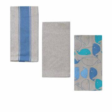 Home Oasis Set of 3 Printed Cotton Rich Tea Towels 50 x 70 cm Whale Grey - RnR Galore