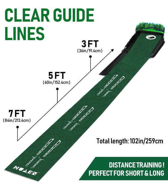 Indoor Golf Putting Mat with Automatic Ball Return System 2.6m Practice Green with Alignment Guides for Home and Office Training - RnR Galore