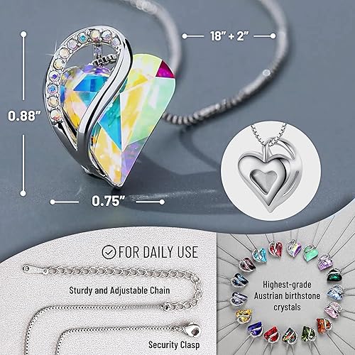 Infinity Love Heart Necklace, Birthstone Necklace for Women, Jewelry for Women with Healing Crystals, Allergy Free Pendant Necklace - 05 - May - Emerald Green - RnR Galore