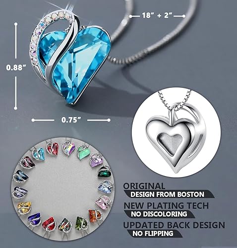 Infinity Love Heart Necklace, Birthstone Necklace for Women, Jewelry for Women with Healing Crystals, Allergy Free Pendant Necklace - 12a - December - Aquamarine Blue - RnR Galore