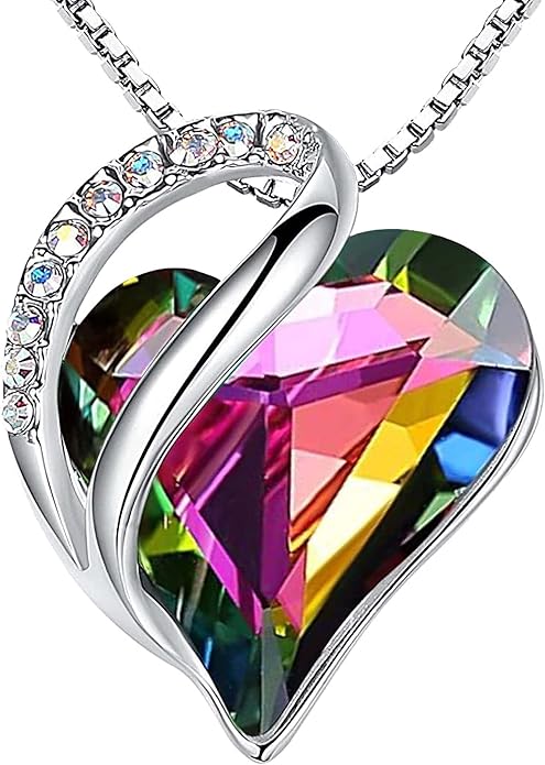 Infinity Love Heart Necklace, Birthstone Necklace for Women, Jewelry for Women with Healing Crystals, Allergy Free Pendant Necklace - 13a - Protection - Rainbow Black - RnR Galore