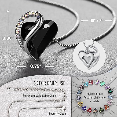 Infinity Love Heart Necklace, Birthstone Necklace for Women, Jewelry for Women with Healing Crystals, Allergy Free Pendant Necklace - 13b - Protection - Jet Black - RnR Galore