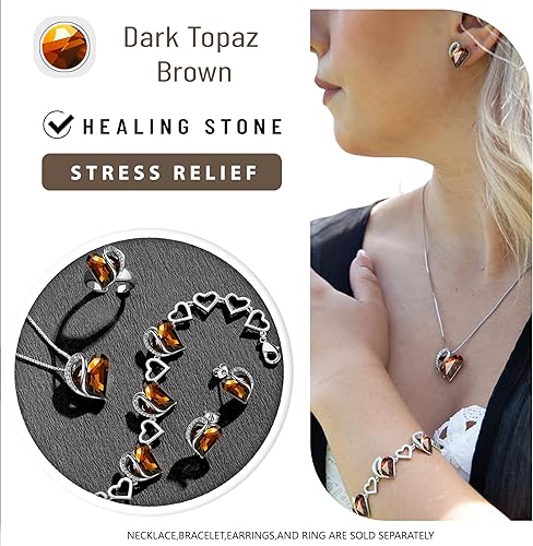 Infinity Love Heart Necklace, Birthstone Necklace for Women, Jewelry for Women with Healing Crystals, Allergy Free Pendant Necklace - 15 - Stress Relief - Dark Topaz Brown - RnR Galore