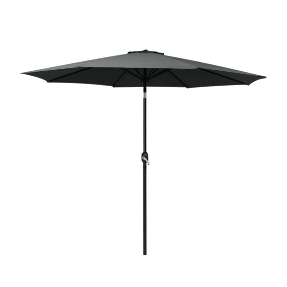 Instahut 2.7m Outdoor Umbrella w/Base Pole Stand Garden Beach Black - RnR Galore