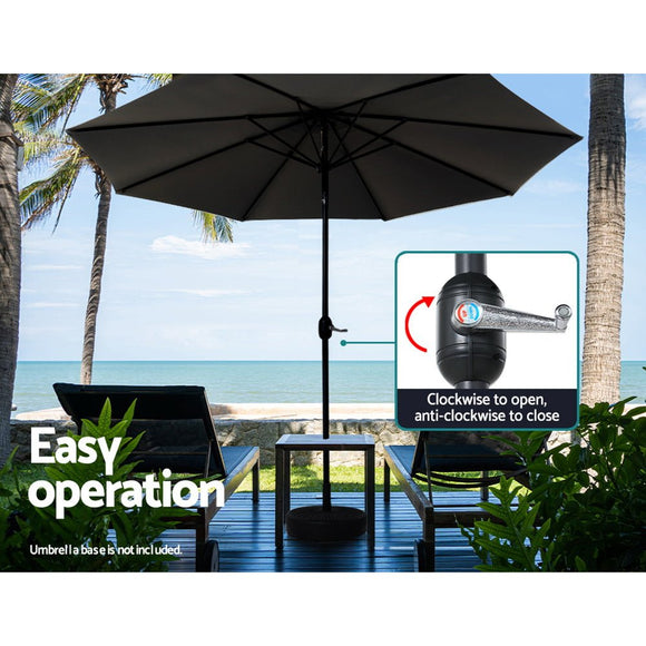 Instahut 2.7m Outdoor Umbrella w/Base Pole Stand Garden Beach Black - RnR Galore