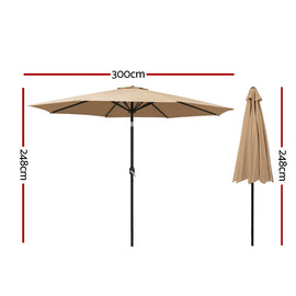 Instahut 3m Outdoor Umbrella Beach Pole Garden Patio Tilt Beige - RnR Galore