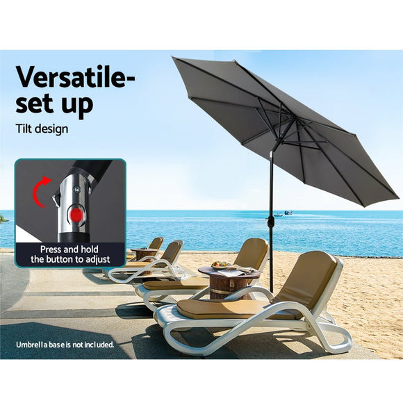 Instahut 3m Outdoor Umbrella Beach Pole Garden Patio Tilt Charcoal - RnR Galore