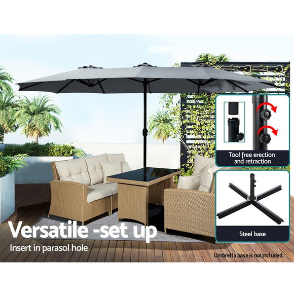 Instahut 4.57m Outdoor Umbrella Beach Pole Garden Tilt Charcoal - RnR Galore