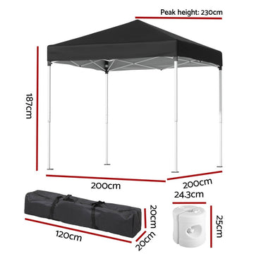 Instahut Gazebo 2x2m Outdoor Patio Garden Marquee Shade w/ Base Pods Black - RnR Galore