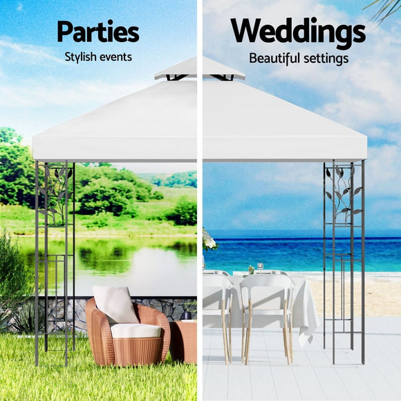 Instahut Gazebo 3x3m Marquee Outdoor Wedding Party Event Tent Home Iron Art Shade White - RnR Galore