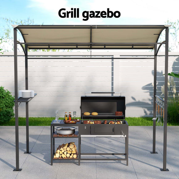 Instahut Gazebo Outdoor BBQ Grill Patio Garden Marquee Shade Shelter Shelf Hooks Beige - RnR Galore