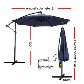 Instahut Outdoor Umbrella 3M Cantilever Beach LED Umbrellas Garden Shade Patio - RnR Galore