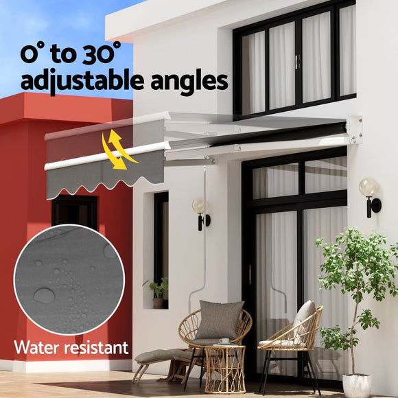 Instahut Retractable Folding Arm Awning Manual Sunshade 2Mx1.5M Grey - RnR Galore