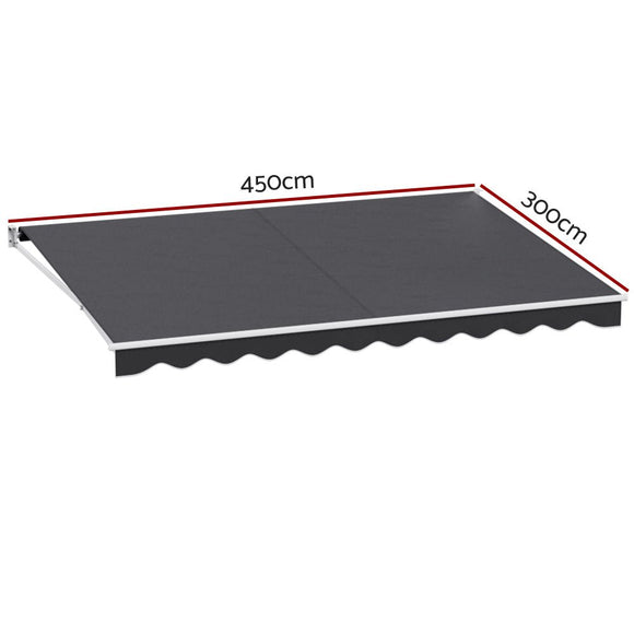 Instahut Retractable Folding Arm Awning Manual Sunshade 4.5Mx3M Grey - RnR Galore