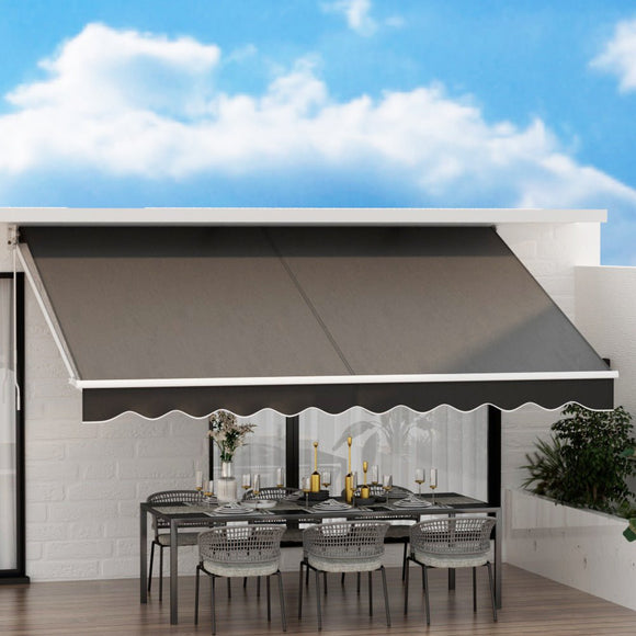 Instahut Retractable Folding Arm Awning Manual Sunshade 4Mx2.5M Grey - RnR Galore