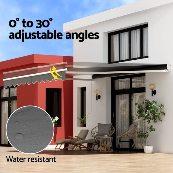 Instahut Retractable Folding Arm Awning Manual Sunshade 4Mx3M Grey - RnR Galore