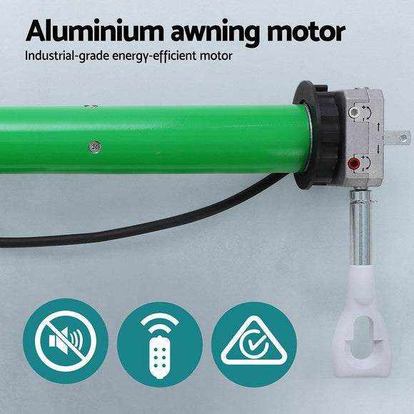Instahut Retractable Folding Arm Awning Motorised Sunshade 3Mx2.5M Green White - RnR Galore