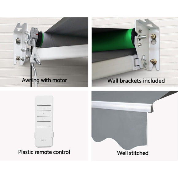 Instahut Retractable Folding Arm Awning Motorised Sunshade 4Mx2.5M Pearl Grey - RnR Galore