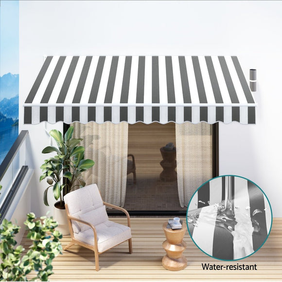 Instahut Retractable Folding Arm Awning Motorised Sunshade 4Mx3M Grey White - RnR Galore